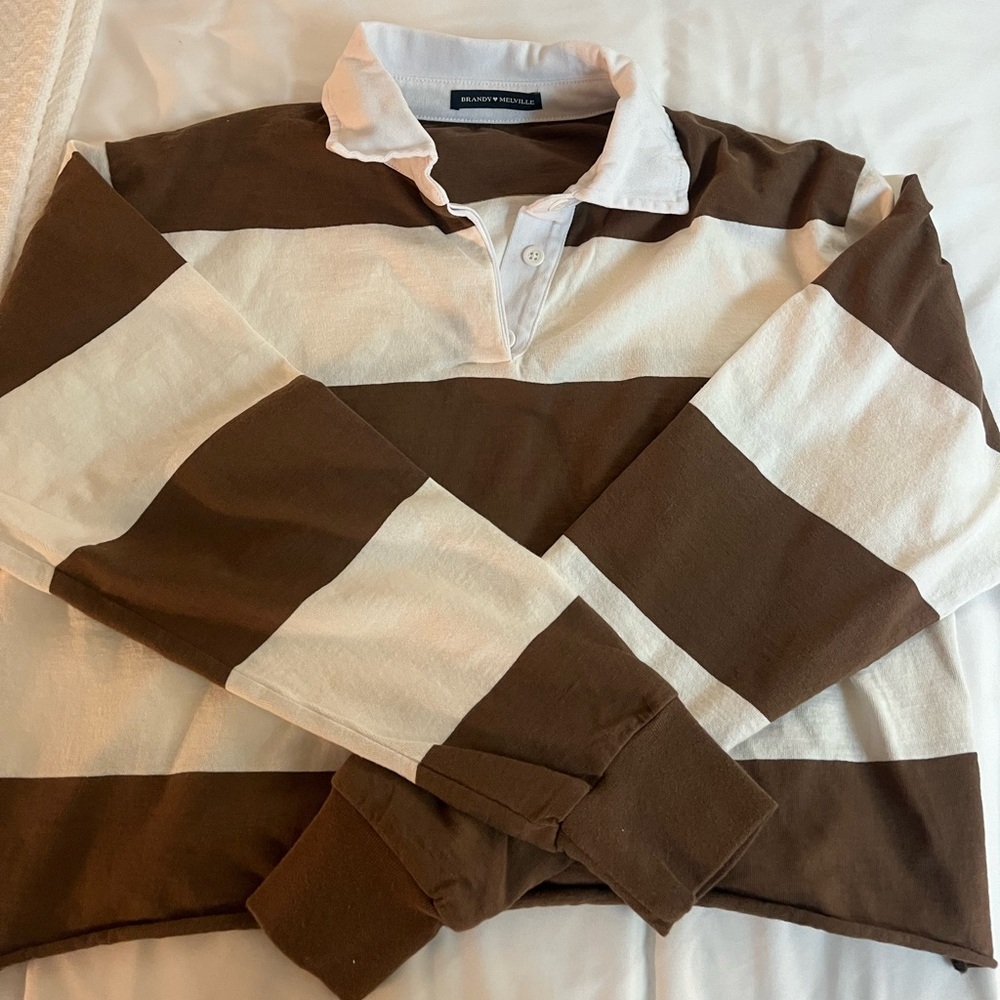 Brown and White Stripped Collared Brandy Melville Top